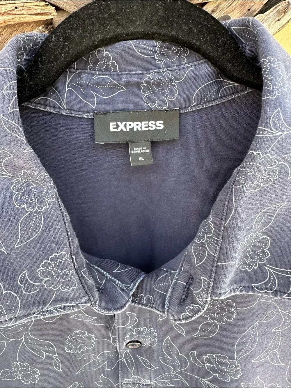 Express Men’s Navy Floral Polo Shirt XL